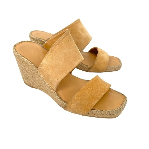 Vince Shoes - Vince Garlin Tan Suede Espadrille Double Strap Wedge Heel Sandal Size 8